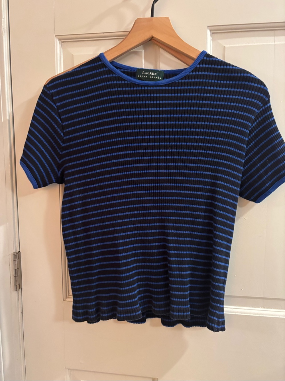 Ralph Lauren Navy and Bright Blue Striped Short Sleeve Top